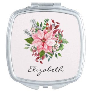 Charming Pink and Green Poinsettia Bouquet Square Compact Mirror