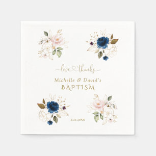 Charming Pink Blue Gold Floral Twins Baptism Napkins