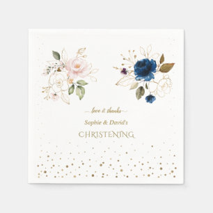 Charming Pink Blue Gold Flowers Twins Christening Napkins