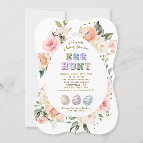 Charming Pink Blush Cream Flowers Egg Hunt Easter Invitation