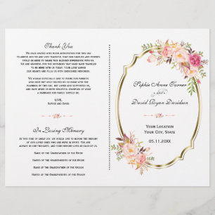 Charming Pink Blush Floral Gold Wedding Program