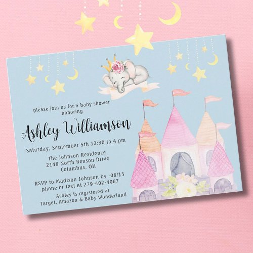 Charming Pink Castle Princess Girl  Baby Shower Invitation