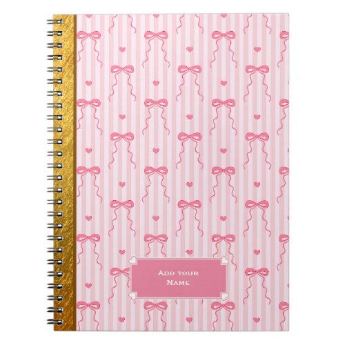 Charming Pink Coquette Bows & Stripes Personalized Notebook