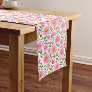 Charming Pink Daisy Floral Pattern Dining Table  Medium Table Runner