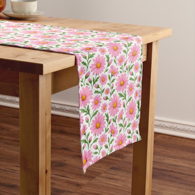 Charming Pink Daisy Floral Pattern Dining Table  Medium Table Runner (In Situ)