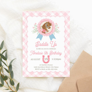 Charming Pink Derby Horse Birthday Invitation