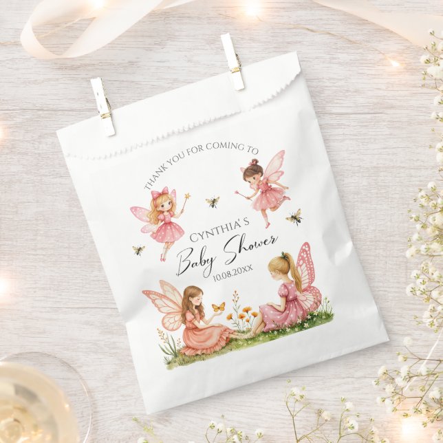 Charming Pink Fairies Woodland Baby Shower Favor Bag (Clipped)