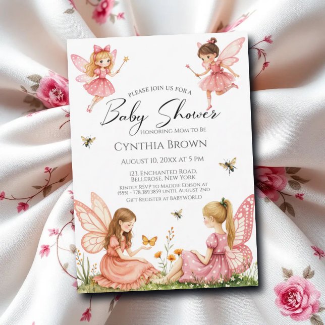 Charming Pink Fairies Woodland Baby Shower Invitation (Creator Uploaded)