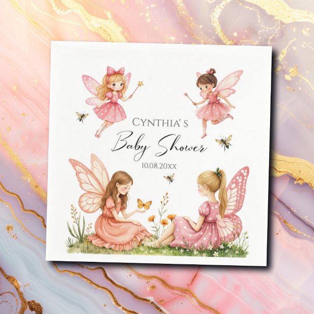 Charming Pink Fairies Woodland Baby Shower Napkins (Creator Uploaded)