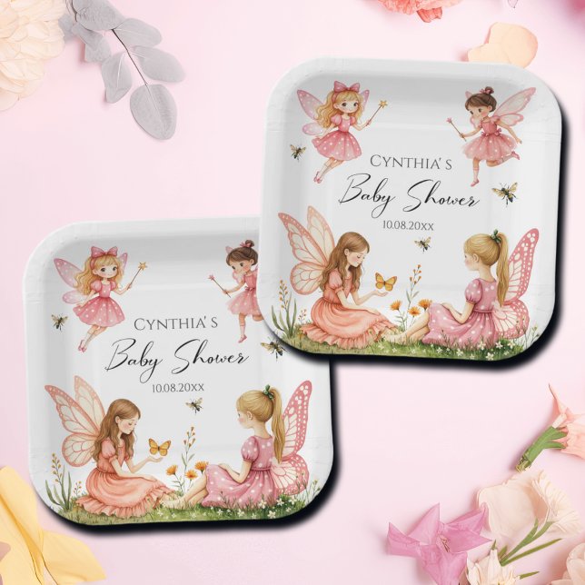 Charming Pink Fairies Woodland Baby Shower Paper Plates (Creator Uploaded)