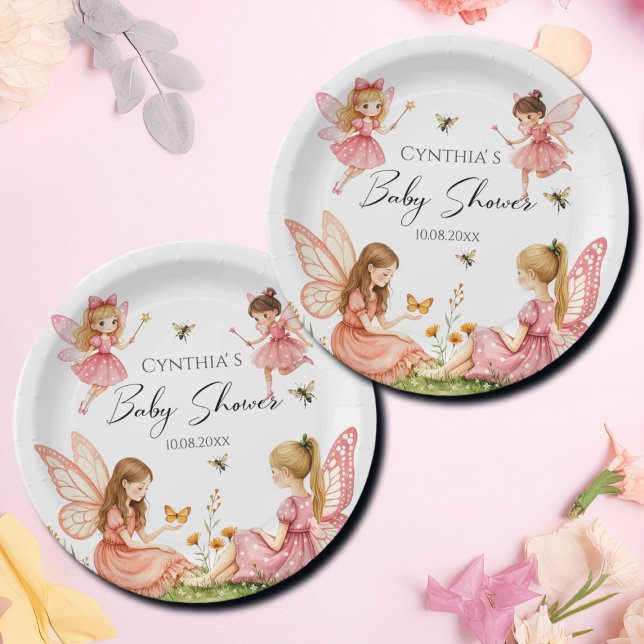 Charming Pink Fairies Woodland Baby Shower Paper Plates (Creator Uploaded)