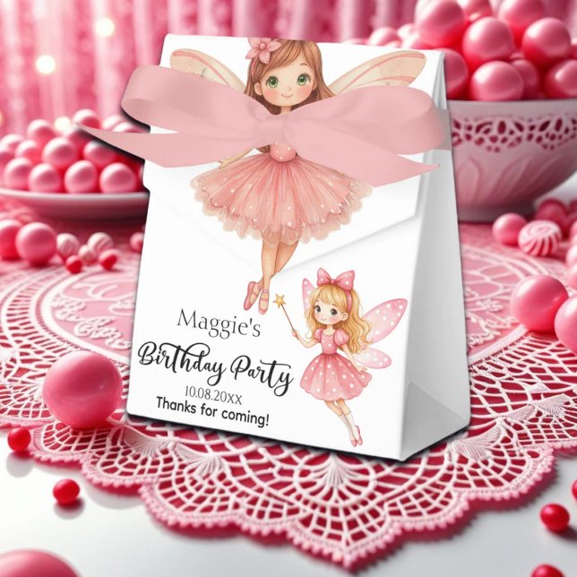 Charming Pink Fairies Woodland Birthday Party Favor Boxes (Creator Uploaded)