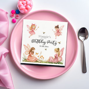 Charming Pink Fairies Woodland Birthday Party Napkins