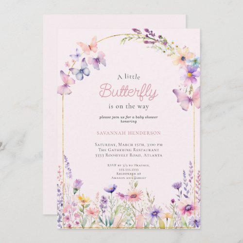 Charming Pink Floral Butterfly Baby Shower Invitation