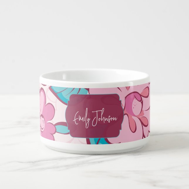 Charming Pink Floral Chili Bowl Custom Name (Center)