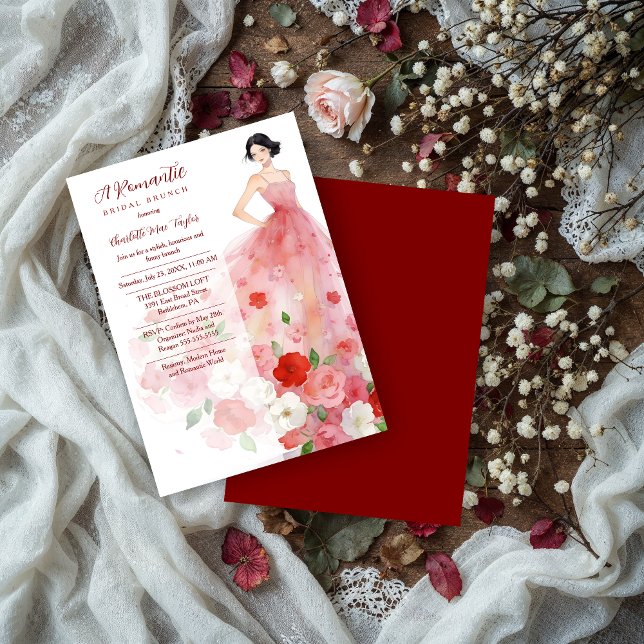Charming Pink Floral Model Bridal Shower Invitation (Charming Pink Floral Tulle Bridal Shower Invitation Featuring Model Woman.)