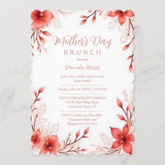 Charming Pink Floral Mothers Day Brunch Invitation