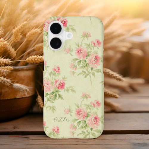 Charming Pink Floral Rose Monogram Vintage iPhone 17 Case