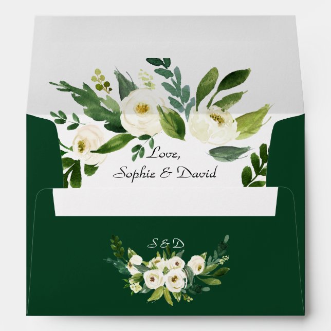 Charming Pink Flowers Navy Blue Wedding Envelope (Back (Bottom))