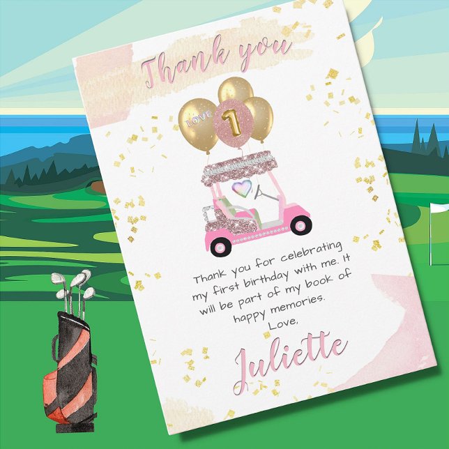 Charming Pink Glam Golf Cart Thank You Card  (Creator Uploaded)