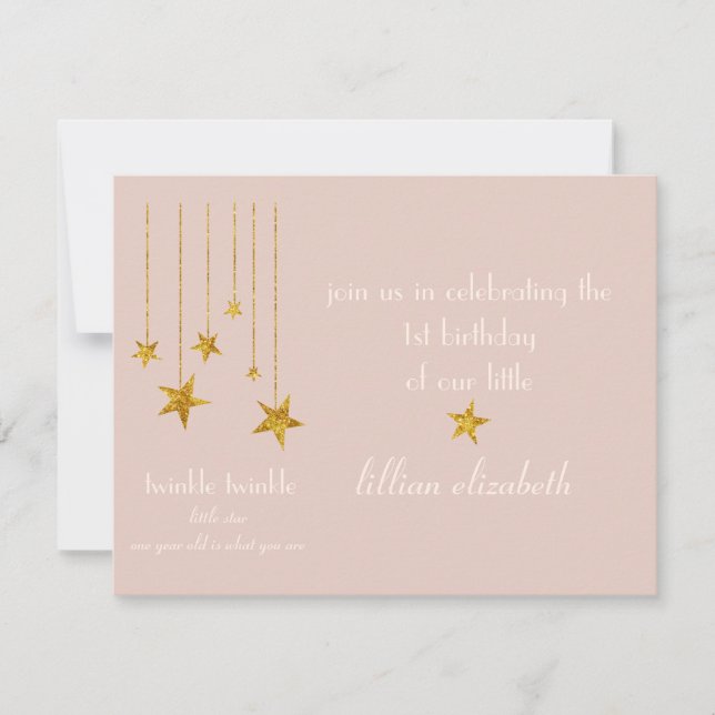 Charming Pink & Gold Twinkle Twinkle Invitation (Front)