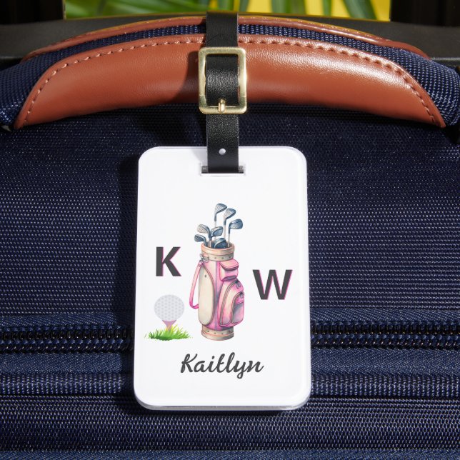 Charming Pink Golf Bag Personalized Monogrammed  Luggage Tag (Front Insitu 2)