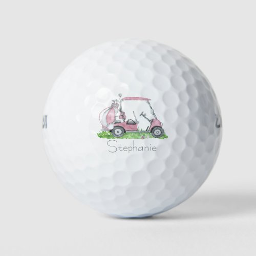 Charming Pink Golf Cart Personalized Golf Balls