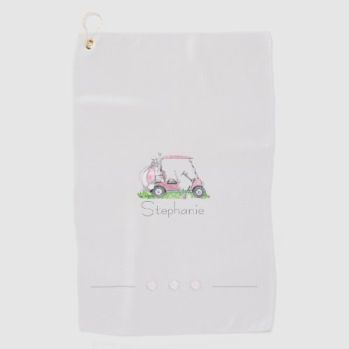 Charming Pink Golf Cart Personalized Golf Towel