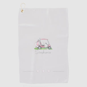 Charming Pink Golf Cart Personalized Towel