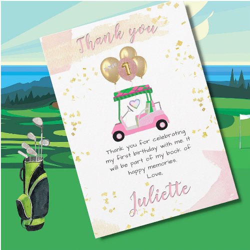 Charming Pink Golf Cart Thank You Card 