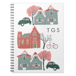 Charming pink + green village monogram notebook