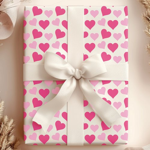 Charming Pink Hearts on White Wrapping Paper