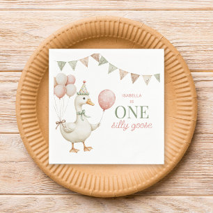 Charming Pink One Silly Goose 1st Birthday Party Napkins