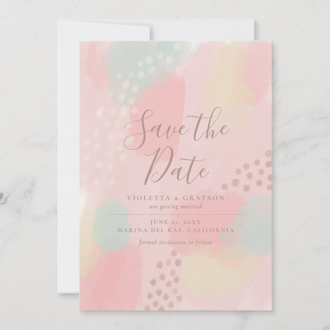 Charming Pink Pastel Abstract Art Wedding Save The Date (Front)