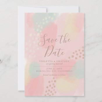 Charming Pink Pastel Abstract Art Wedding Save The Date by TheSpottedOlive at Zazzle