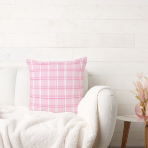 Charming Pink Plaid Throw Pillow