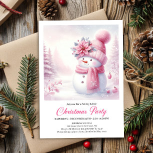 Charming Pink Snowman Kids Editable Christmas Invitation