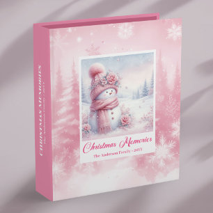 Charming Pink Snowman Kids Gift Christmas Memory 3 Ring Binder
