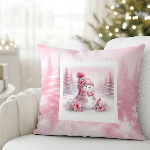 Charming Pink Snowman Pillow Winter Room Style