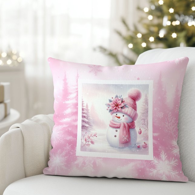 Charming Pink Snowman Snowy Winter Pillow Gift (Charming Pink Snowman Snowy Winter Pillow Gift)