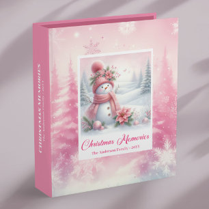 Charming Pink Snowman Winter Forest Christmas 3 Ring Binder