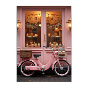 Charming Pink Storefront with Vintage Moped Acrylic Print