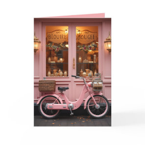 Charming Pink Storefront with Vintage Moped Invitation