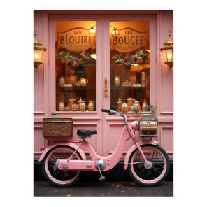 Charming Pink Storefront with Vintage Moped Poster