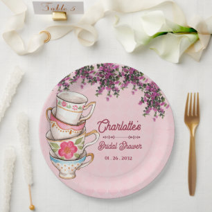 Charming Pink Teacup Floral Bridal Shower Party Paper Plates