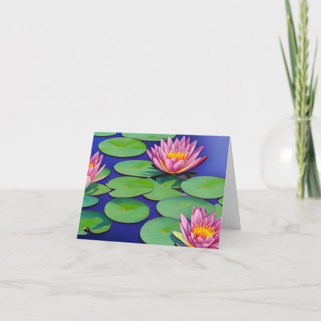 Charming Pink Water Lilies Card (Front)