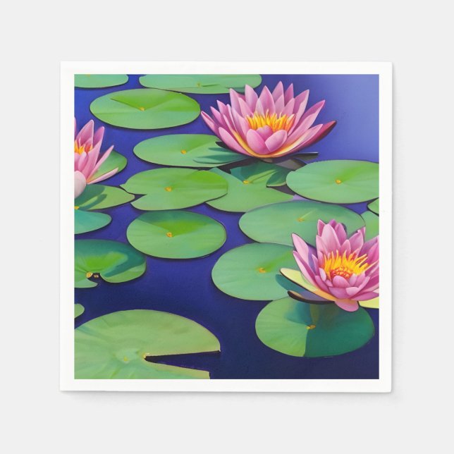 Charming Pink Water Lilies Napkins (Front)
