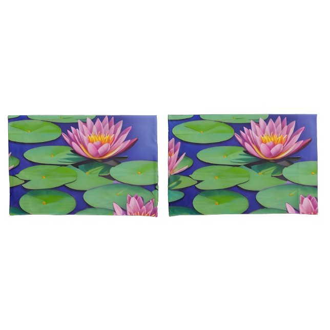 Charming Pink Water Lilies Pillow Case (Front-Set)