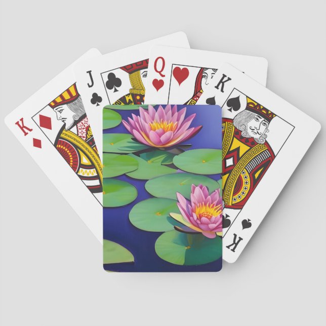Charming Pink Water Lilies Poker Cards (Back)