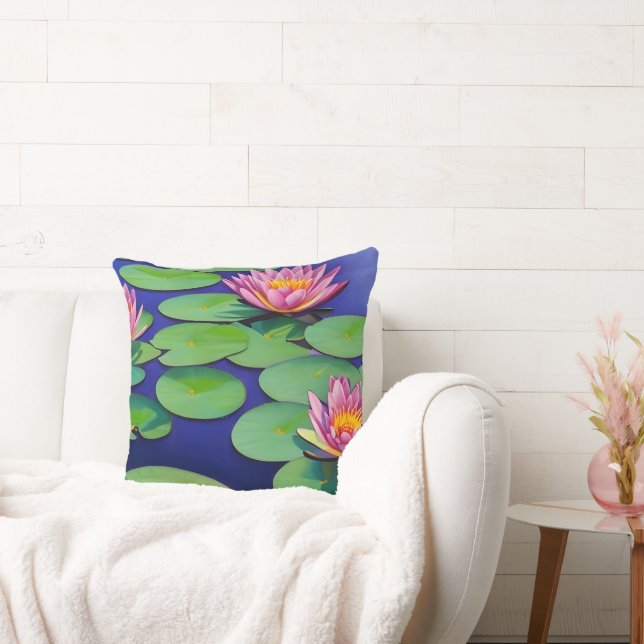 Charming Pink Water Lilies Throw Pillow (Couch)